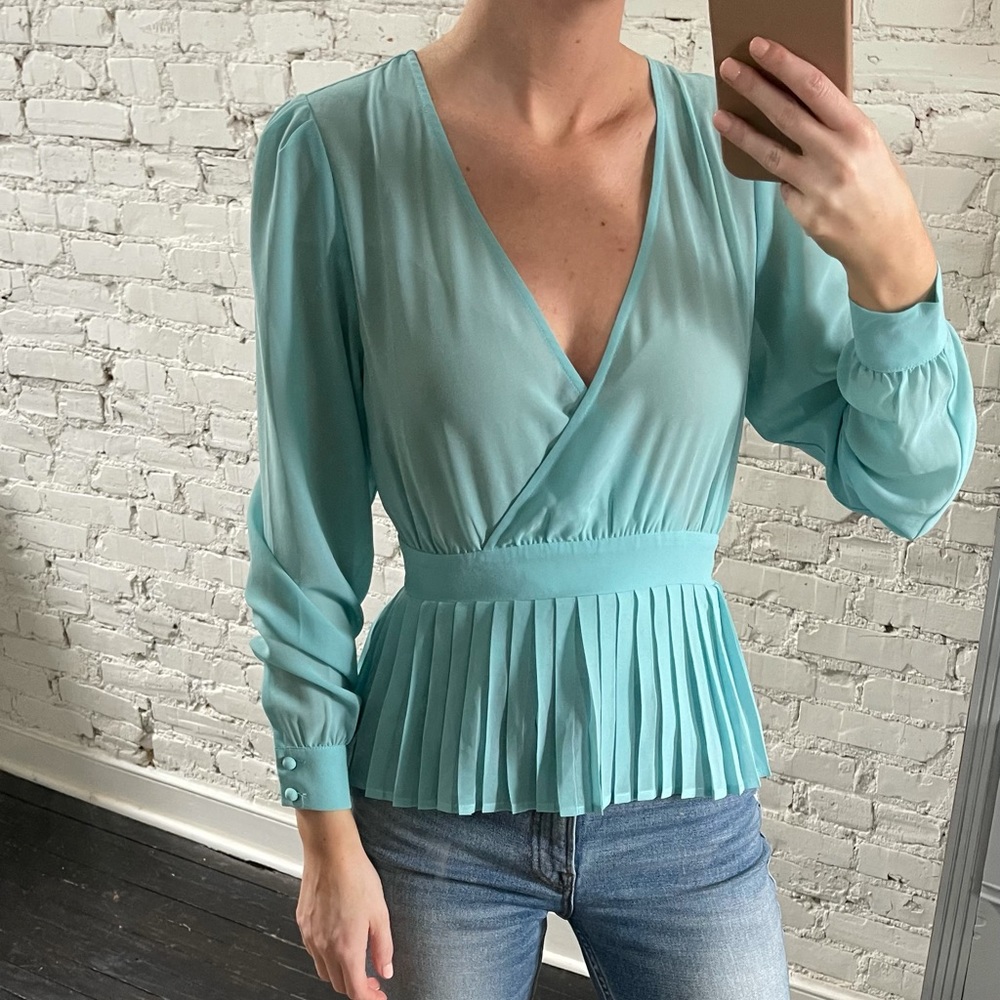 Forever21 Pleated V Neck Blouse w Back Keyhole